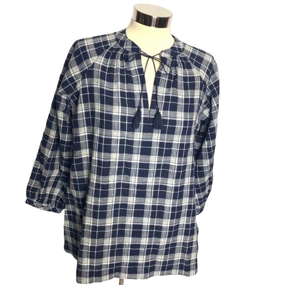 NWT Madewell camelia tassel plaid top oversized sz XS - Picture 3 of 5